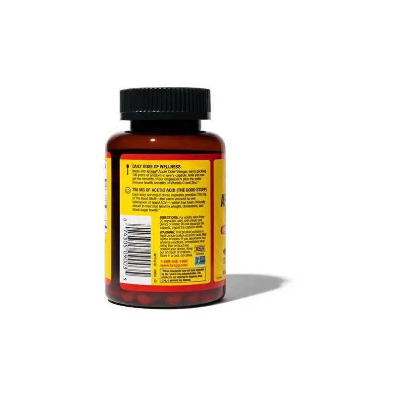 Bragg Cáp De Vinagre De Sidra Vitamina D3 Y Zinc