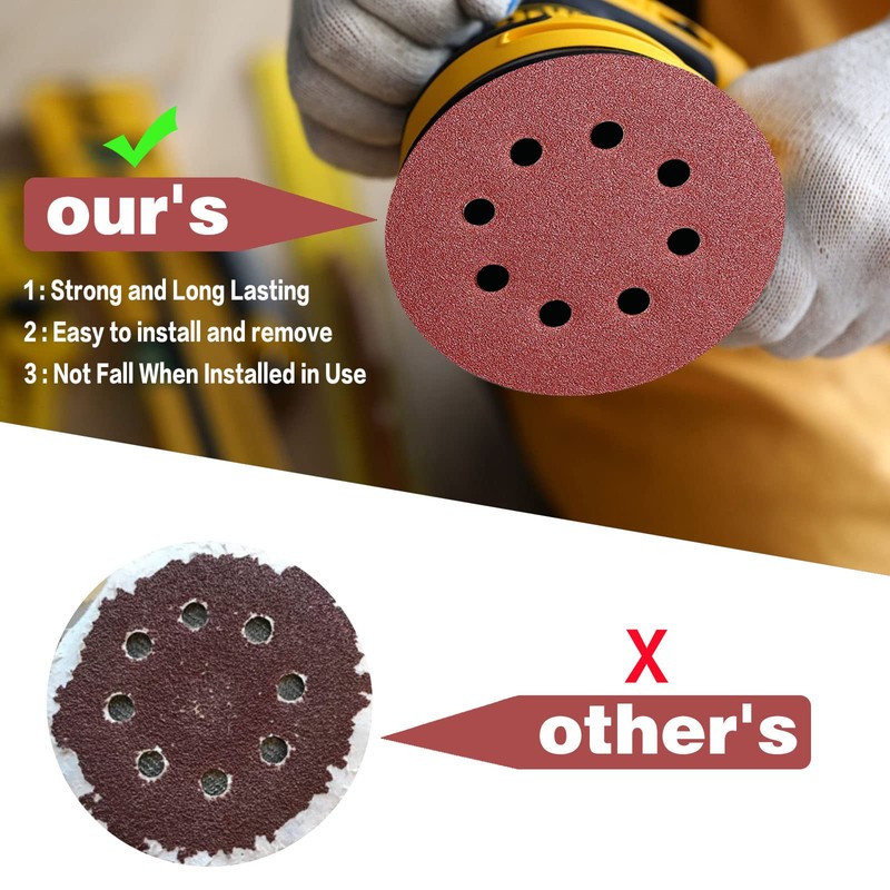 STEBRUAM 105PCS 125mm Sanding Discs, 5 Inch 8 Hole Hook