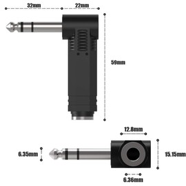 RUNCCI-YUN 2 x Right Angle 1/4 Inch 6.35 mm TRS Audio Connector, 90 Degree 6.35 mm to 6.35 mm Adapter, 6.35 mm Male to 6.35 mm Female, TRS Male to 6.35 mm Stereo Audio Jack