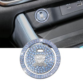 HQRNYP Bling Crystal Car Engine Start Ring Sticker, Push Start Button Cover, Sparkling Crystal Rhinestone Engine Start Rings, Anti-Scratch Key Ignition & Knob Bling Ring for Women (Blue)