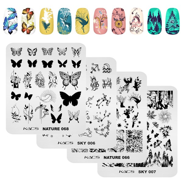 KADS Nail Stamping Plate Nail Stamping Template Butterfly Peacock Constellation Flower Leaf 4pcs