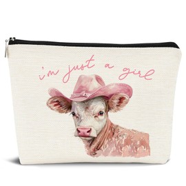 Dejfel Pink Western Makeup Bag, Cow Makeup Bag, Cow Gifts for Women Cow Lovers, Cowgirl Gifts, Western Gifts for Women, Western Zipper Pouch, Preppy Makeup Bag, Preppy Stuff, Western Makeup Pouch