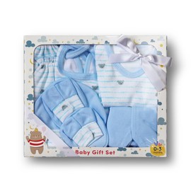 RATIVE The 6-Giftsets for 0-3 Months Newborn Essentials Must Haves Baby Towel with Hood Mittens Cap Booties Shirt and Shorts (Blue-1)