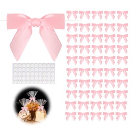 50pcs Pink Twist Tie Bows, 3.5" Satin Ribbon Pre Tied Small Pink Bows for Gifts Wrapping Treat Bags Candy Card, Mini Pink Bows for Crafts Wedding Bridal Baby Shower Birthday Christmas Tree Decorations