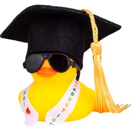 CoFuBcad Graduation Duck Car Ornament, Rubber Duck Car Dashboard Decor with Mini Graduation Hat Sash Sunglasses