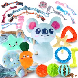 Aitmexcn 20 Pcs Puppy Toys for Small Dogs, Puppy Teething and Chew Toy Set with Squeaky Plush Toys, Treat Ball, Rubber Teething Rings and Rope Toys