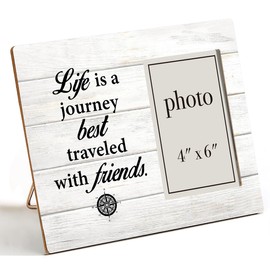 Nurawo Friendship Gifts for Women Friends Men, Gifts for Friends, Life Is a Journey Best Traveled with Friends Wood Picture Frame Tabletop or Wall Display (4x6 Photo)