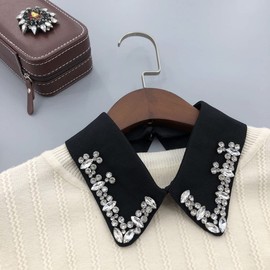 Vpang Women's Stylish Detachable Rhinestones Half Shirt Blouse False Collar Choker Peter Pan Necklace Fake Collar, Large, Chiffon, Rhinestone