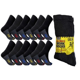 Heavy Duty Work Socks 12 Pairs Safety Boot Walking Reinforced Heels and Toes - Cotton Rich Cushion Support Arch Compression Ideal Warehouse, Builders, Mechanics & Other Outdoors (UK 6-11)