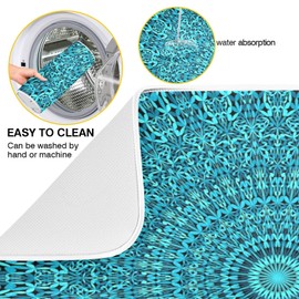 Super Absorbent Dish Drying Mat Microfiber Fast-Drying Dish Mat 16" x 18" Kitchen Dish Drying Pad Mandala Turquoise Teal Blue Green