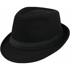 Korhleoh Kids Felt Fedora Trilby Hat Gangster Kids Panama Derby Manhattan Cuban Jazz Cap, black