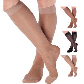 ABSOLUTE SUPPORT Made in USA - Compression Socks for Women Circulation 20-30mmHg - Sheer Compression Stockings for Swelling, Lymphedema, DVT, Post Surgery Recovery - Nude, Large - A205NU3