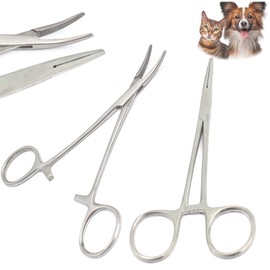 OdontoMed2011 5" Ears/Nose Hair Puller Straight & Curved Full Serrated, Stainless Steel Home Hemostat Locking Forceps, Grooming Tool 2pcs Set
