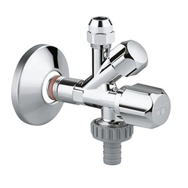 Grohe Original WAS 22036000 Combination Angle Valve (Safety Technology, with Self-Sealing Connection Thread, Wall Connection 1/2 Inch, Outlet 3/8 Inch, Outlet 3/4 Inch with Hose Connection), silver, 22036000