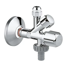 Grohe Original WAS 22036000 Combination Angle Valve (Safety Technology, with Self-Sealing Connection Thread, Wall Connection 1/2 Inch, Outlet 3/8 Inch, Outlet 3/4 Inch with Hose Connection), silver, 22036000