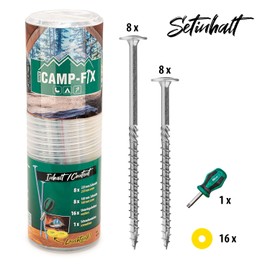 Parco Camp-FIX Universal Tent Screws Camping Set 16 Pieces in Two Lengths with Screwdriver and Bright Yellow Washers Plastic