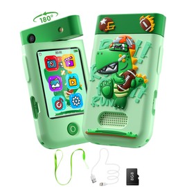 Kids Smart Phone Toys for Boys, Christmas Birthday Gifts for Girls Boys Ages 3-10, Touchscreen Toddler Learning Play Toy Phone with Rotating Camera, Game, Music Player, 8GB SD Card(Green Dinosaur)