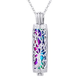 InfuMemo Cylinder Cremation Jewelry Life Tree Ash Necklace for Women, Small Bottle Urn Necklace for Men, Memorial Jewelry for Loved Ones, Memorial Jewelry with Small Memorial Urn, Memorial Ash Jewelry