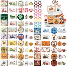 Kigley 101 Pcs Fall Thanksgiving Tiered Tray Decor Set Interchangeable Seasonal Decor Farmhouse Holiday Tiered Tray Decorations Interchangeable Tabletop Tray Decor for Seasonal Home (Classic Style)