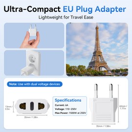 Unidapt 2-pack Europe Travel Plug Adapter, USA to European Plug Adapters, Travel from US Canada America Mexico to EU Europe Italy France Germany Spain Outlets, Type C Pin Converter, 220V Power Plugs