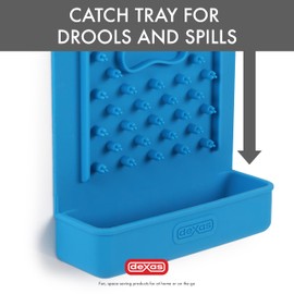 Dexas Snack & Distract Licking Mat with Catch Tray for Dogs and Cats-5"x 9", Pro Blue. Sticks to Most Slick or Smooth Surfaces. Eases Anxiety, Prevents Boredom, Entertains and Distracts.