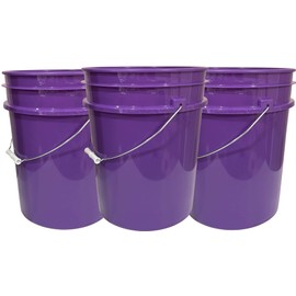 House Naturals 5 Gallon Purple Food Grade BPA Free, Made in USA, Plastic Bucket with Screw On Air Tight lid, (Pack of 3) (Purple Buckets with White Lids)