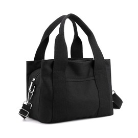 [Bitcuem] Handbag Shoulder Bag Crossbody Bag Canvas Multi Pockets Storage Dividers Lightweight Mini Handbag Lunch Bag Mother's Bag Walking Shopping Commuting Travel School Ladies Men's, Black