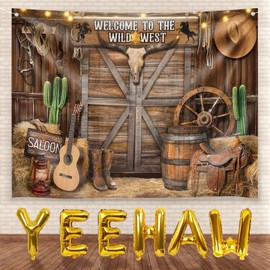 PAUBLLON Western-Party-Dekorationen, Western-Party-Themen-Hintergrund, 15 x 100 cm, Wild-Westen-Themen-Dekorationen, Yee Haw, Cowboy-Ballons für Jungen, Geburtstag, Babyparty, Foto-Requisiten
