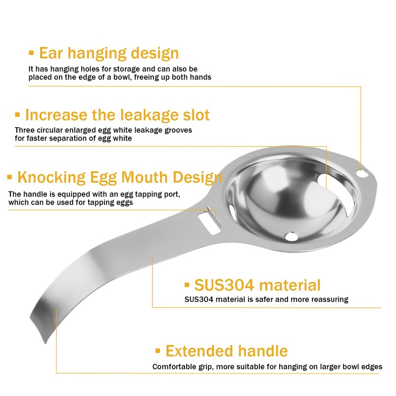 Premium Stainless Steel Egg Separator, Food-Grade Yolk White Filter, Durable