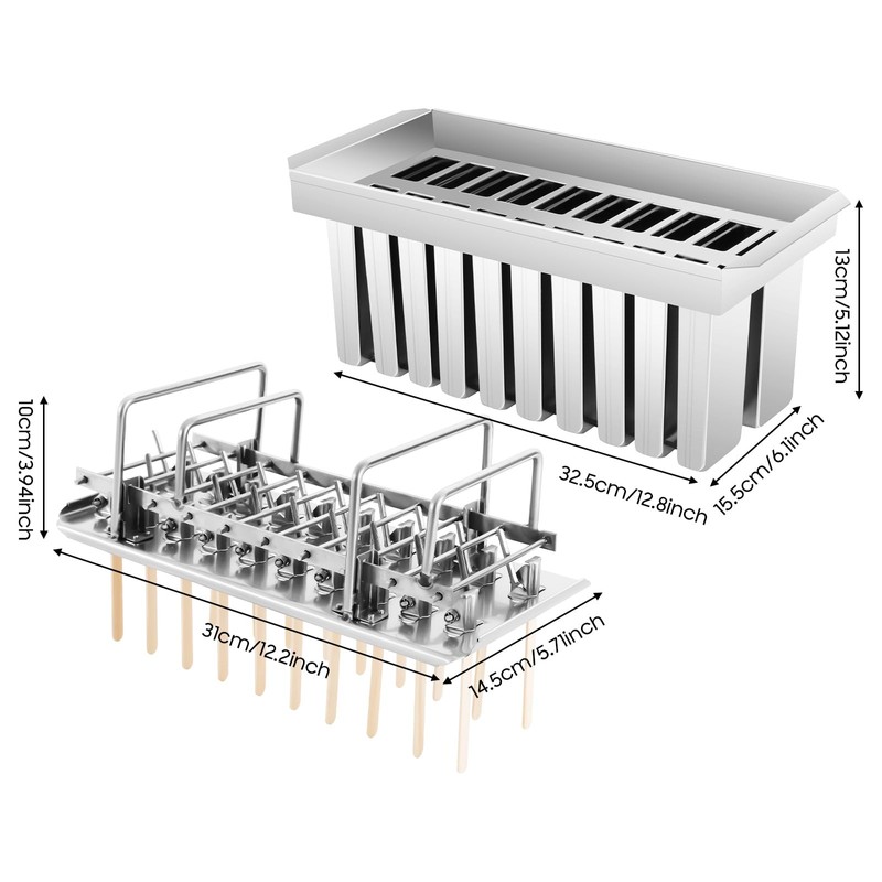 20Pcs Stainless Steel Popsicle Molds and Rack with Brush Square