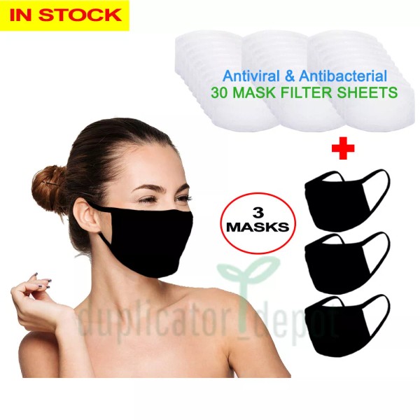 Washable Reusable Face Mask 3 Pack + Mouth Cover Filter