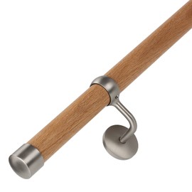 ROTHLEY Pipe Handrails for Indoor Stairs: 9.8FT Stair Railing Wood Hand Railings for Stairs Indoor Wall Mount Stair Handrail 1.6" Round Wooden Stair Railing for Elderly & Kids (Red Oak)