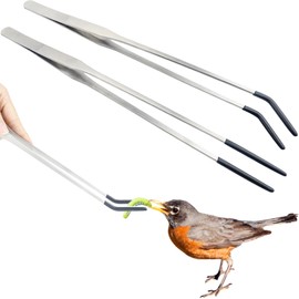 WORFACE 2Pcs Reptile Feeding Tong with Rubber Tip Aquarium Tweezers Stainless Steel Straight Curved Feeding Tong Long Handle Terrarium Feeder Tool for Tank Lizards Bearded Dragon Spider Snake