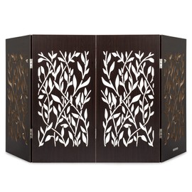Decorative Wooden Freestanding Pet Gate Expandable Indoor Barrier for Small to Medium Pets - Walnut Vines