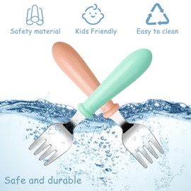 6-Pack Stainless Steel Toddler Forks with Round Handle, Baby & Kids Utensils for Self-Feeding Dishwasher Safe