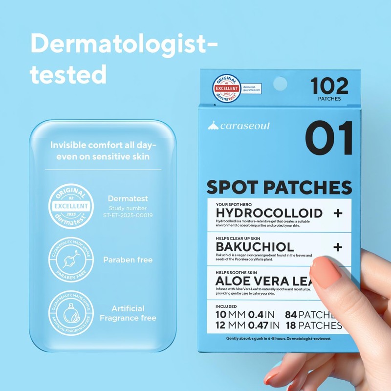 caraseoul Parches Hidrocoloides para el Acné (10/12 mm, 102 Unidades)