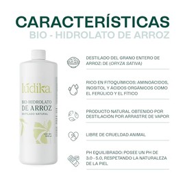 Hidrolato de Arroz Integral 500 ml | Tónico Facial Iluminador y Calmante | Oryza Sativa Bran Water 100% Botánico | pH 3-5