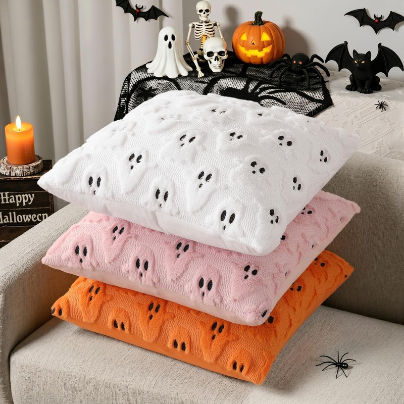 decorUhome Fall Halloween Ghost Pillow Covers 18x18 Inch Pack of