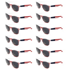 QYVEWY 12 Pack American Flag Sunglasses Bulk for Adult Classic Patriot 4th of July Independence Day Supplies (12Spotted Grey lens)