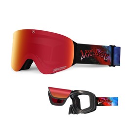 LECAGE Folding Ski Goggles for Men and Women, Frameless Mirrored Ski Goggles with Magnetic Anti-Fog Snowboard Goggles UV Protection Snow Goggles (Red)