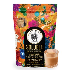 Café Soluble Instantaneo y Aglomerado - Sabor Crema Irlandesa | 225g | Aroma y Gusto Firme | Sin azúcares añadidos | 100% Mexicano | Certificación Kosher | Café Soluble | ETNIA 52