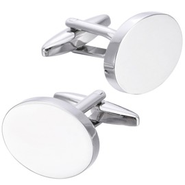Jonwo Oval Shinny Blank Silver Cufflinks for Men Women In Gift Case Classic Men's Cufflinks Jewelry for Wedding Party Anniversary Business Events Tuxedo Dress