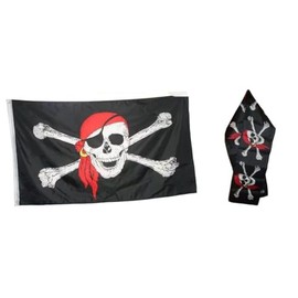 Wholesale Combo Set Pirate Red Hat Bandana 3x5 3’x5’ Flag and 8"x60" Scarf