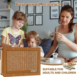 Money Box with Counter, Reusable 5000 Euro Money Box with Numbers Checks, Wooden Money Box for Adults, Girls, Boys, Birthday Favours