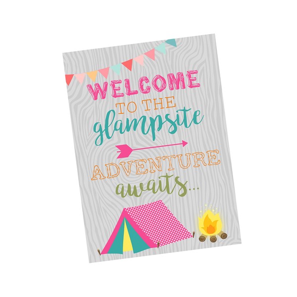 Glamping Girl Camping Pink Party Invitations Supply Decoration Decor (Welcome Banner)