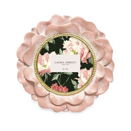 Laura Ashley 4x4 Pink with Gold Round Resin Ornate Flower Design Picture Frame with Beaded Border, for Tabletop and Wall Display, Floral Home Décor (Pink with Gold)