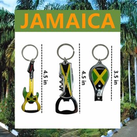 TSY TOOL 3 Pack Jamaica Keychains Country Metal Keychain, 3 Bottle Opener, Nail Clipper, Guitar, Patriotic Souvenir Keychains, Car Keys, Gift, Bulk, Multicolor, Small