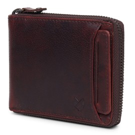 FOXHACKLE Men’s Zipper Leather Wallet with Detachable Card Case | RFID Blocking Bifold Wallet | Handmade Full Grain Leather Wallet for Men (Zipper, Brown)