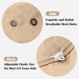 Kids Sun Hat Waterproof Quick-Drying Wide Brim Bucket Hats for Boys Girls Cute Bear Summer Beach Hiking Hats Age 2-8 Beige