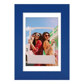 Vittanly 4x6 Picture Frame, Engineered Wood with Shatter Resistant Plexiglass, Display Pictures 3.5x5 with Mat or 4x6 without Mat, Photo Frame for Wall or Table Top Display, Blue, 1 Pack